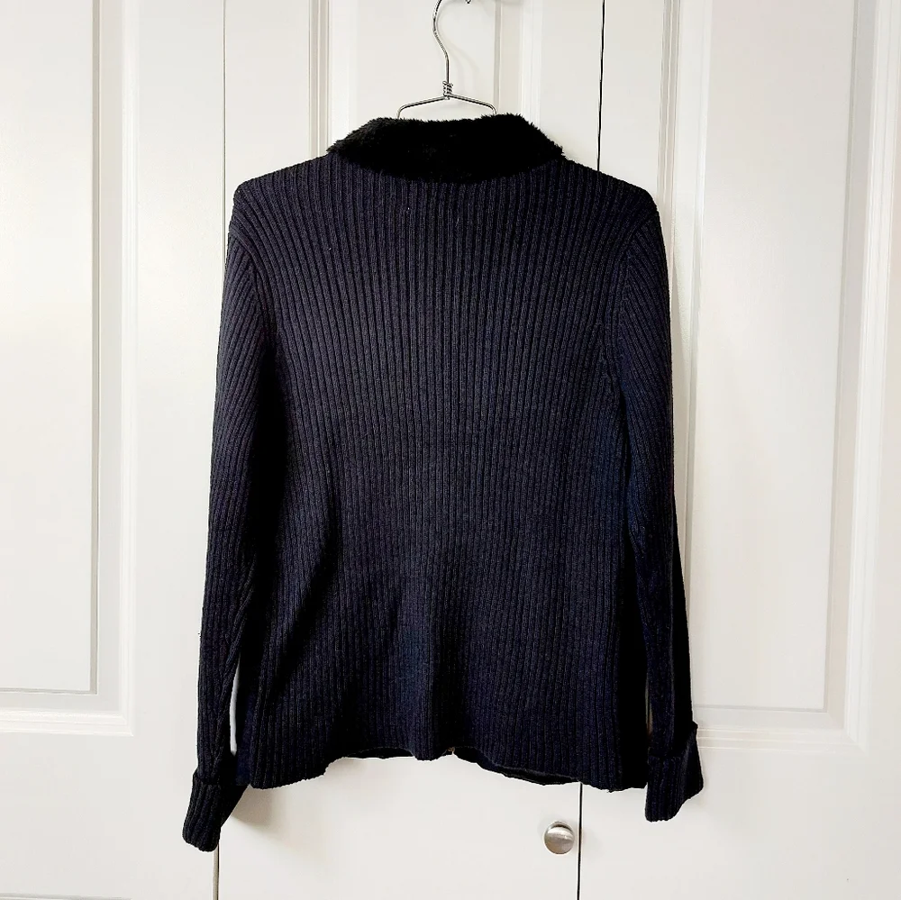 Autumn Vine Leaf Faux Suede Sweater Zip Jacket Petite Medium Breckenridge‎